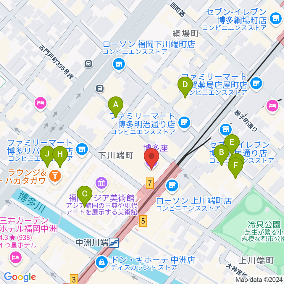 博多座周辺のホテル一覧地図