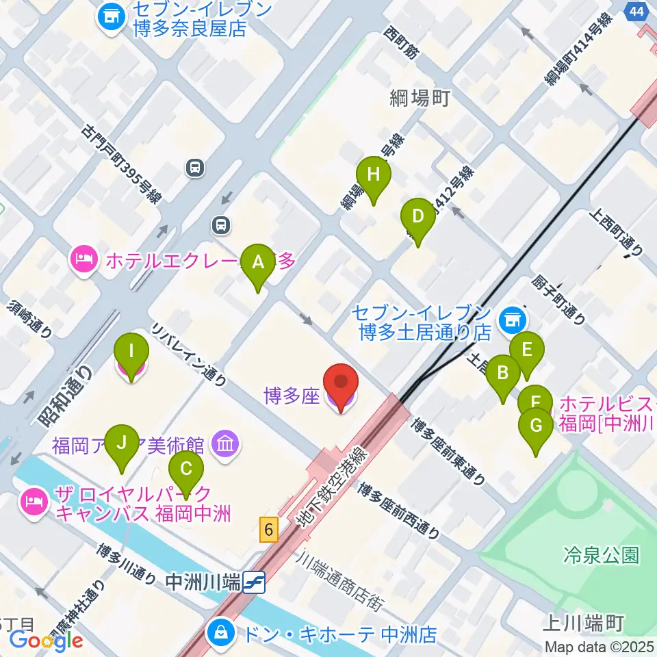 博多座周辺のホテル一覧地図