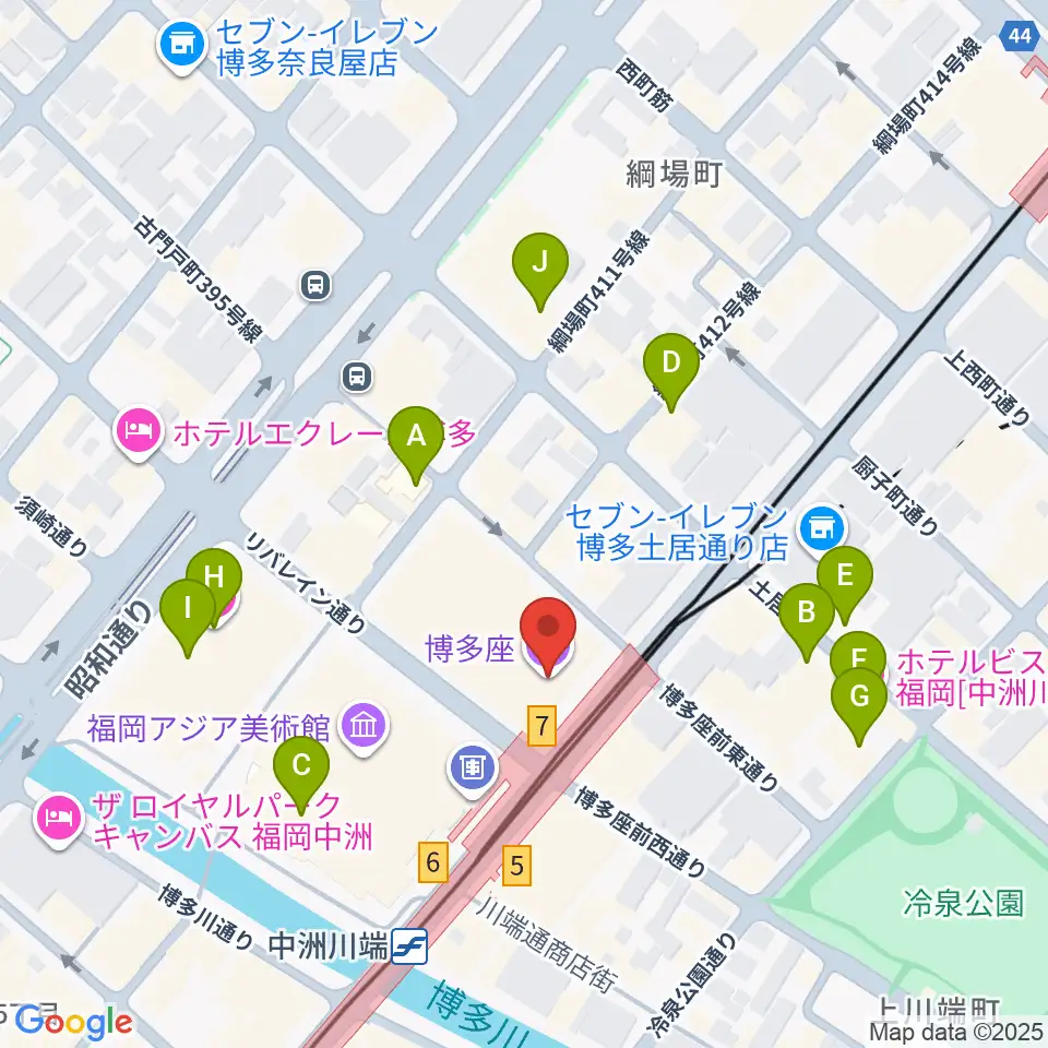 博多座周辺のホテル一覧地図