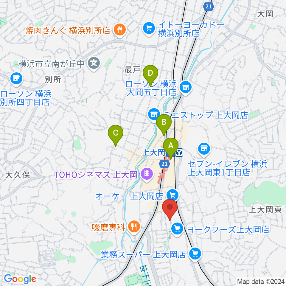 上大岡ギタースクール周辺のホテル一覧地図