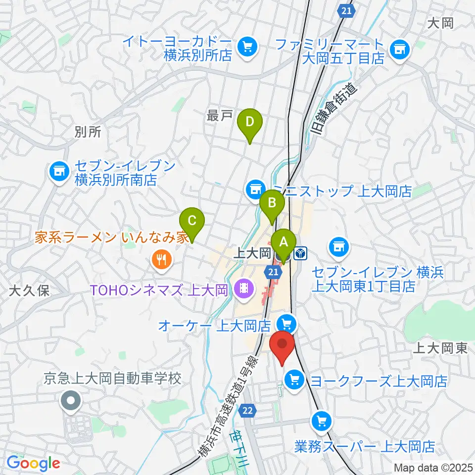 上大岡ギタースクール周辺のホテル一覧地図