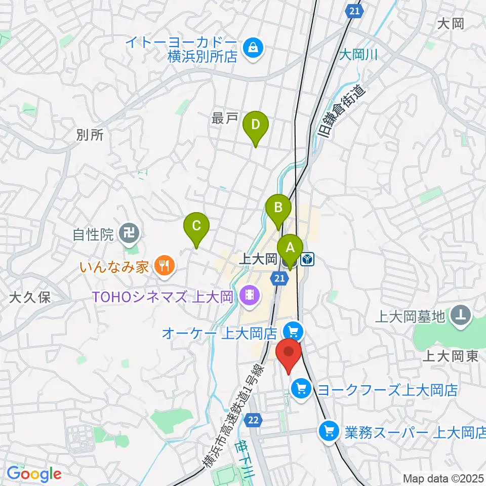 上大岡ギタースクール周辺のホテル一覧地図