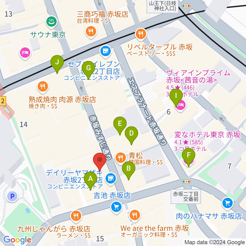 赤坂カーペディアム周辺のホテル一覧地図