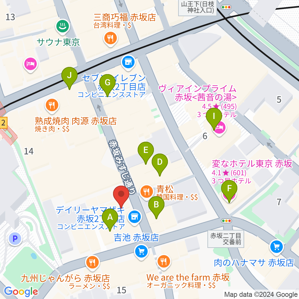 赤坂カーペディアム周辺のホテル一覧地図