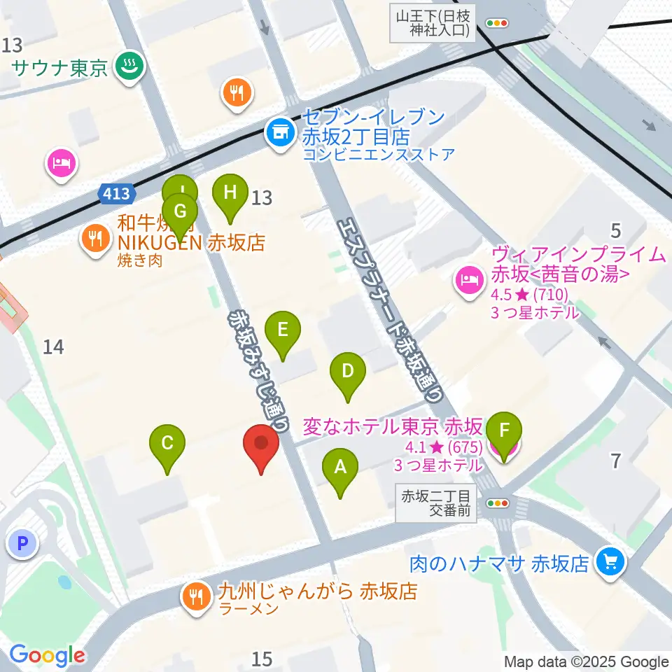 赤坂カーペディアム周辺のホテル一覧地図