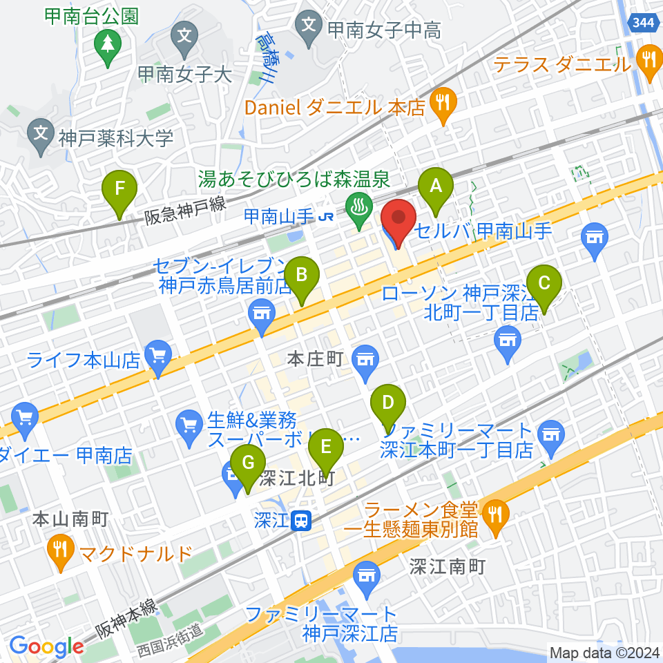 甲南山手カルチャーセンター周辺のホテル一覧地図