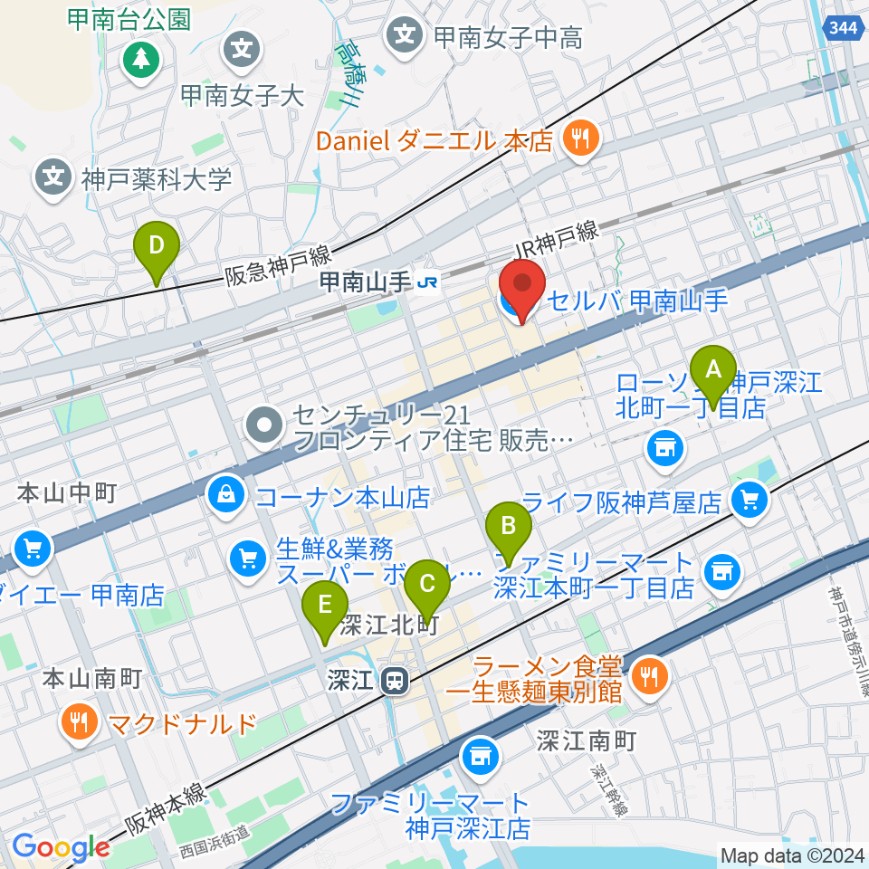 甲南山手カルチャーセンター周辺のホテル一覧地図