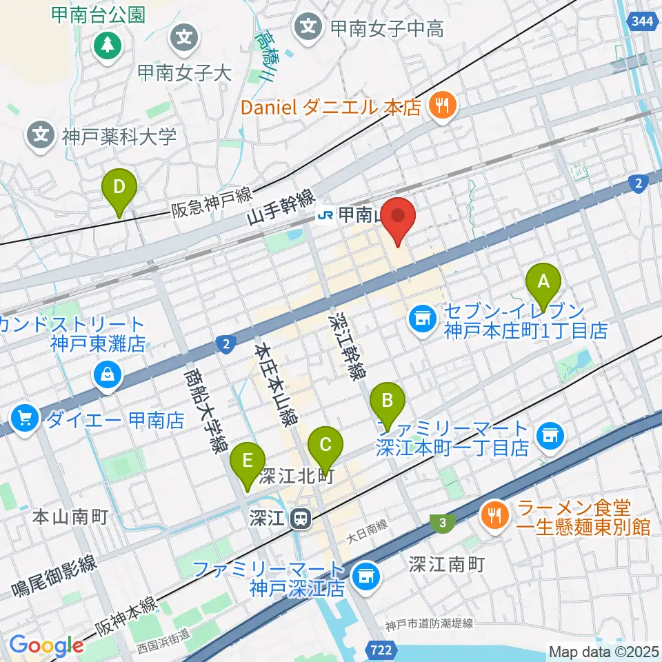 甲南山手カルチャーセンター周辺のホテル一覧地図