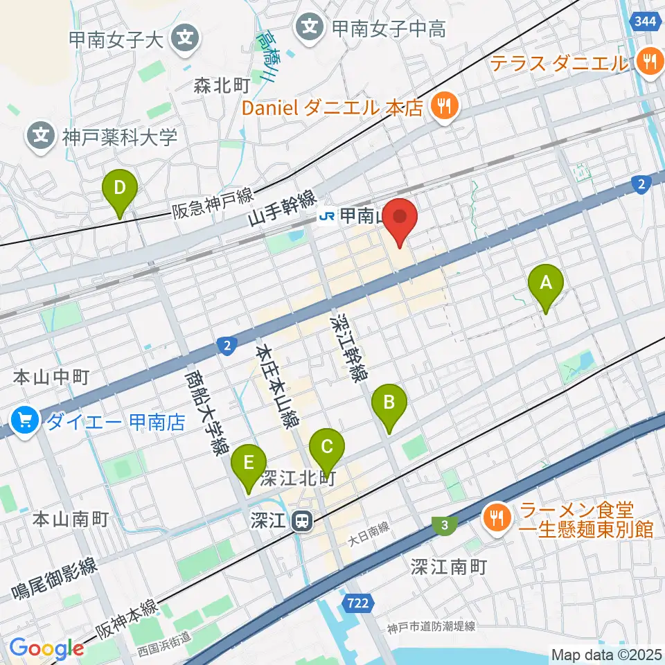 甲南山手カルチャーセンター周辺のホテル一覧地図