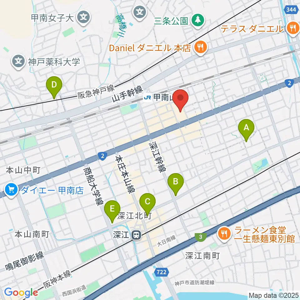 甲南山手カルチャーセンター周辺のホテル一覧地図