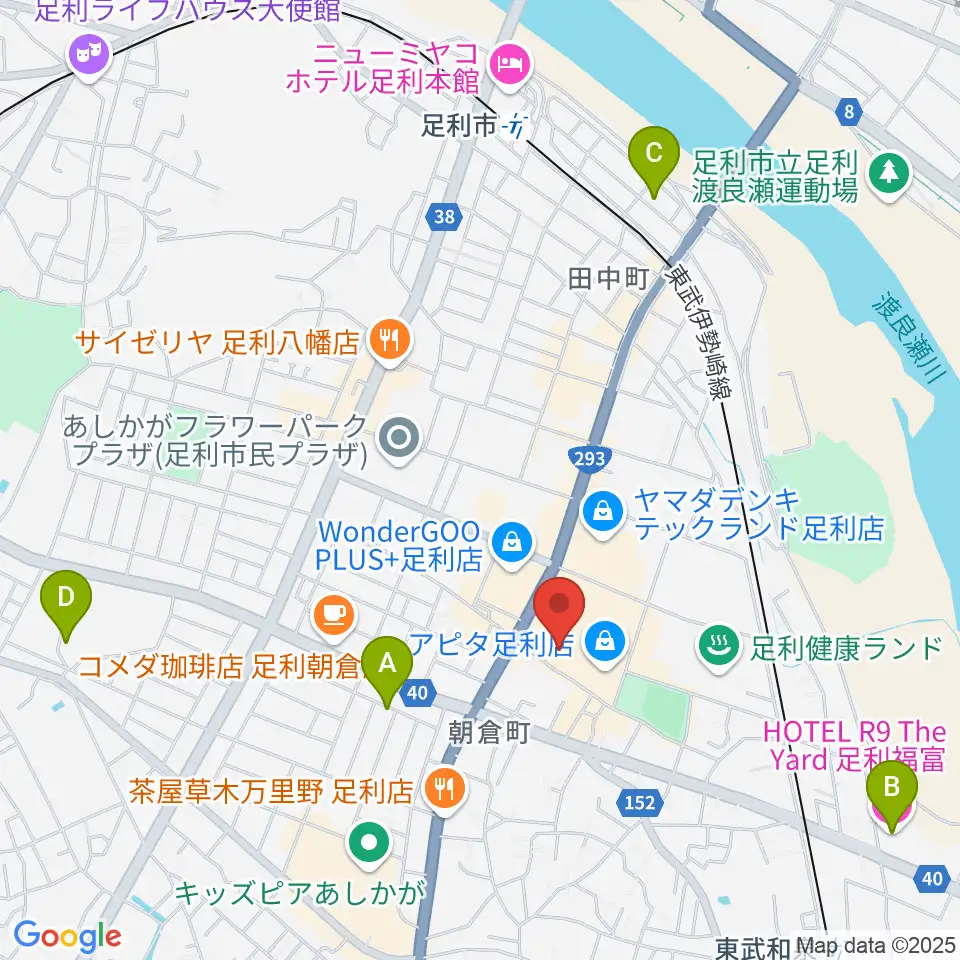 足利カルチャーセンター周辺のホテル一覧地図