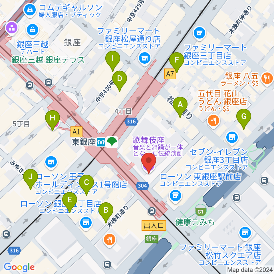 歌舞伎座周辺のホテル一覧地図