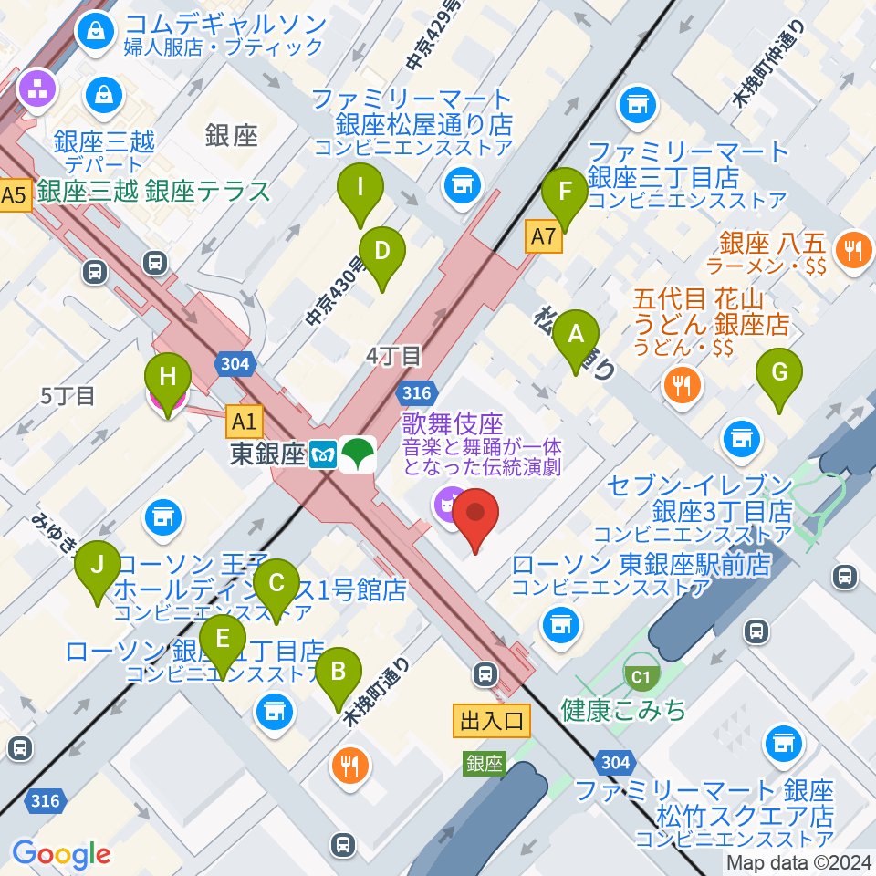 歌舞伎座周辺のホテル一覧地図