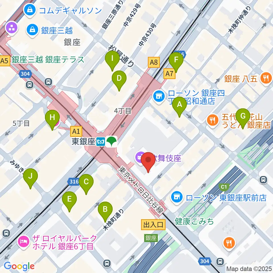 歌舞伎座周辺のホテル一覧地図