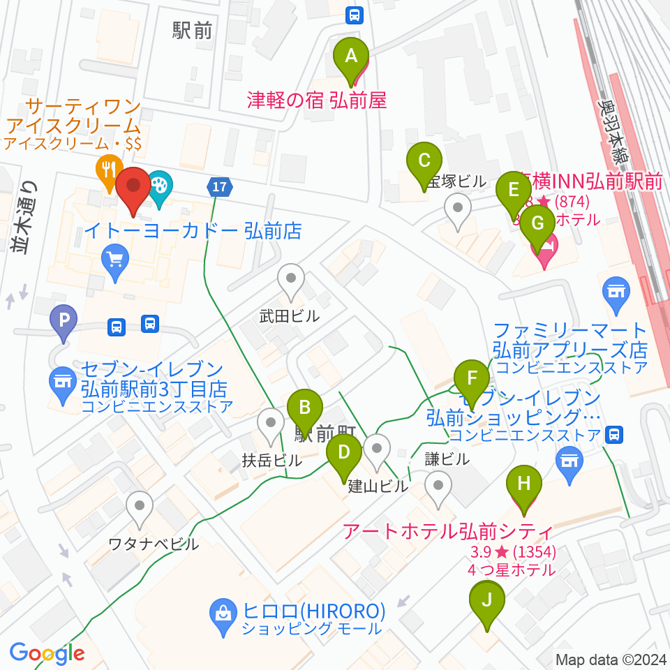 ヨークカルチャーセンター弘前周辺のホテル一覧地図