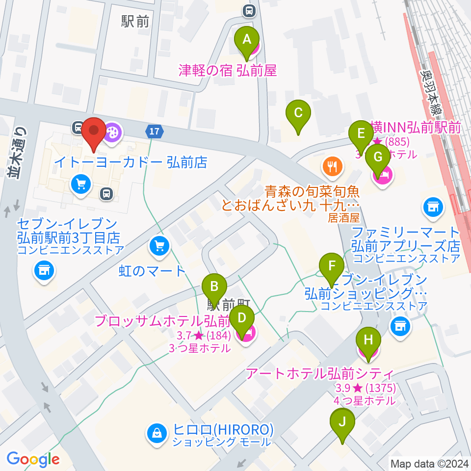 ヨークカルチャーセンター弘前周辺のホテル一覧地図