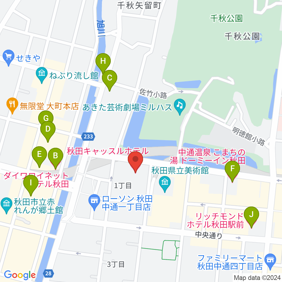 秋田カルチャースクール周辺のホテル一覧地図