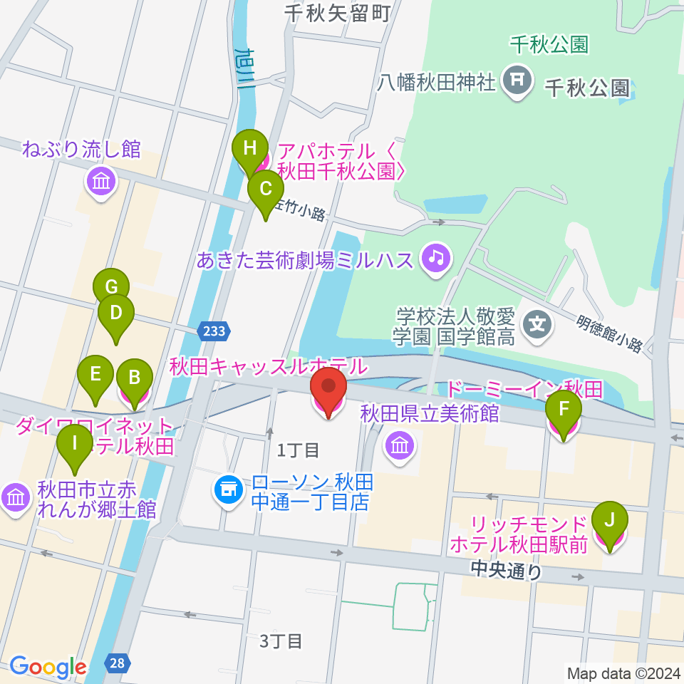 秋田カルチャースクール周辺のホテル一覧地図