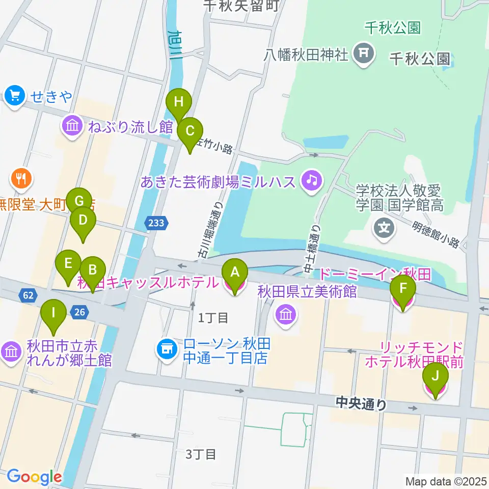 秋田カルチャースクール周辺のホテル一覧地図