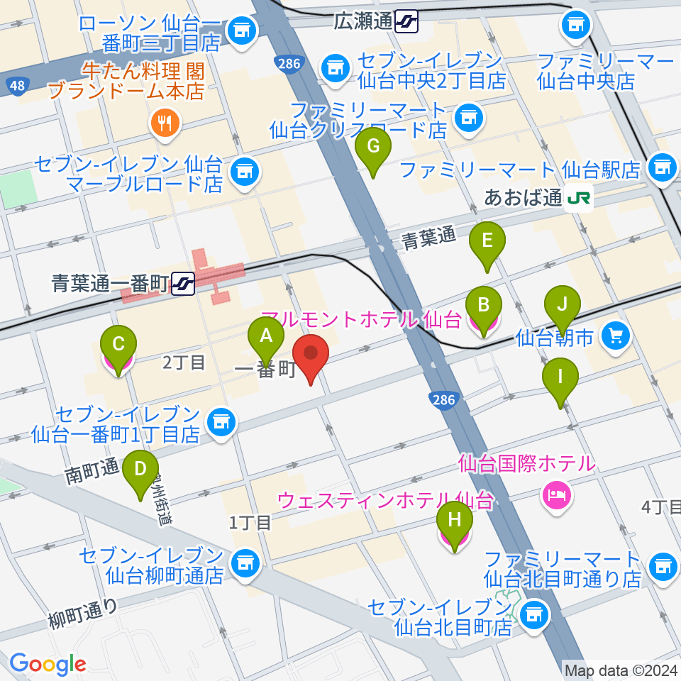 仙台青葉カルチャーセンター周辺のホテル一覧地図