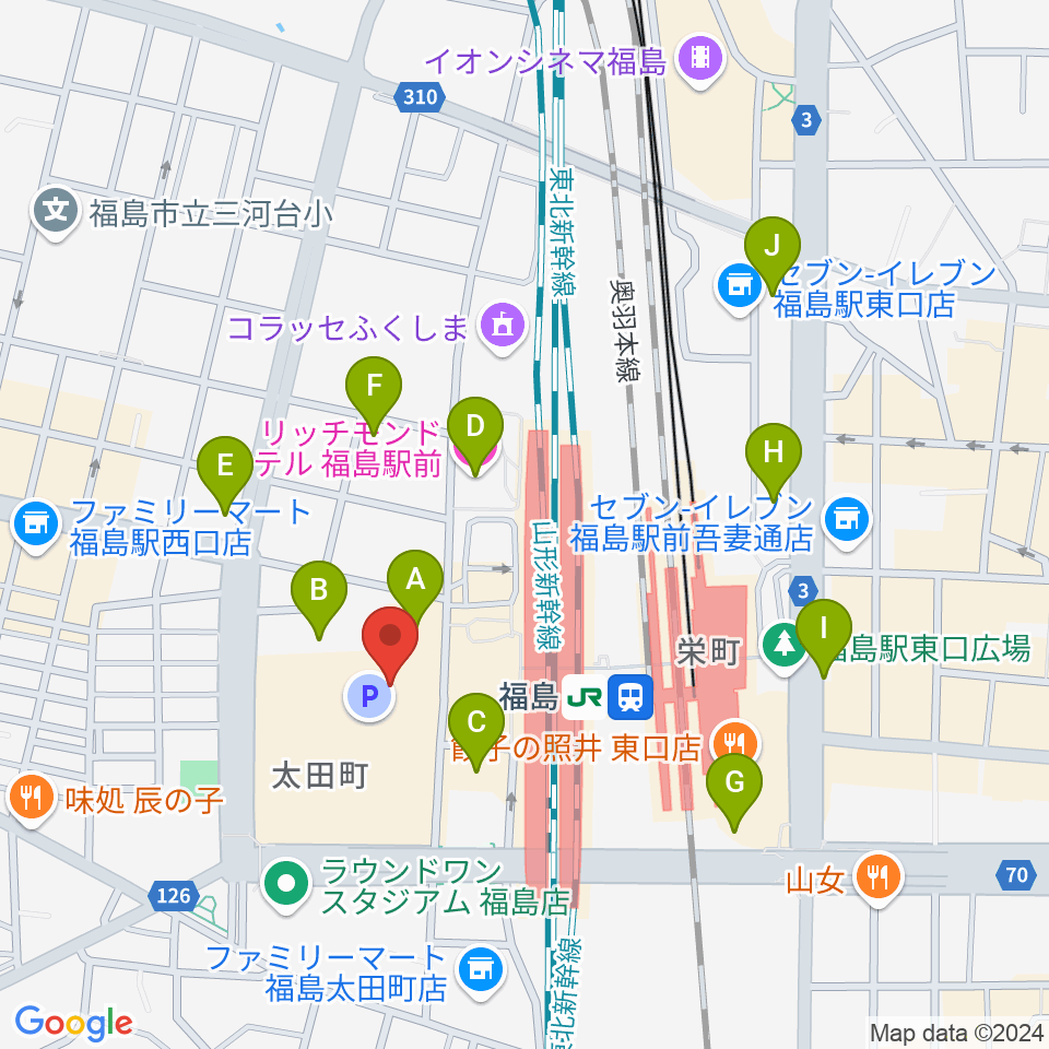 ヨークカルチャーセンター福島周辺のホテル一覧地図