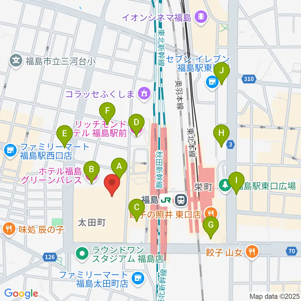 ヨークカルチャーセンター福島周辺のホテル一覧地図
