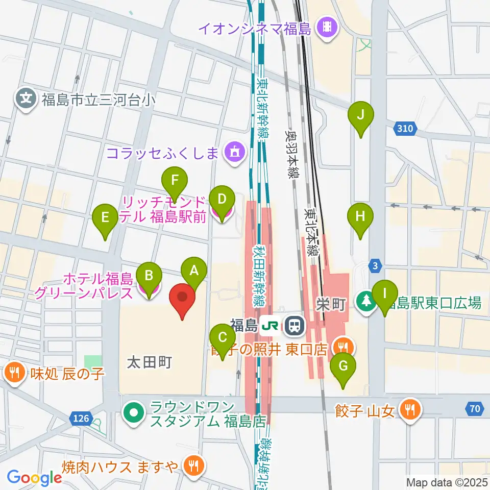 ヨークカルチャーセンター福島周辺のホテル一覧地図
