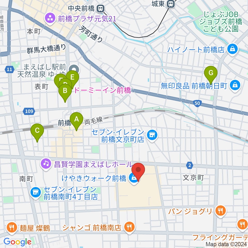 前橋カルチャーセンター周辺のホテル一覧地図