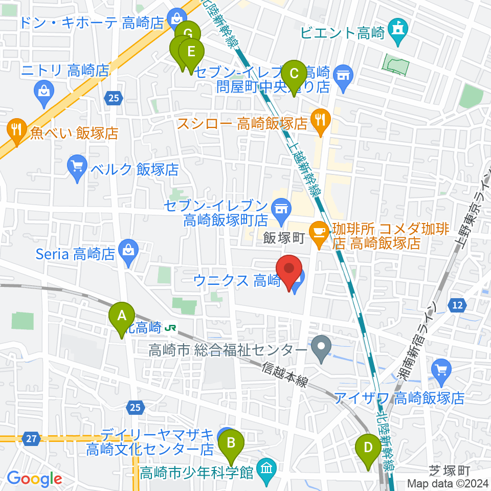 高崎カルチャーセンター周辺のホテル一覧地図