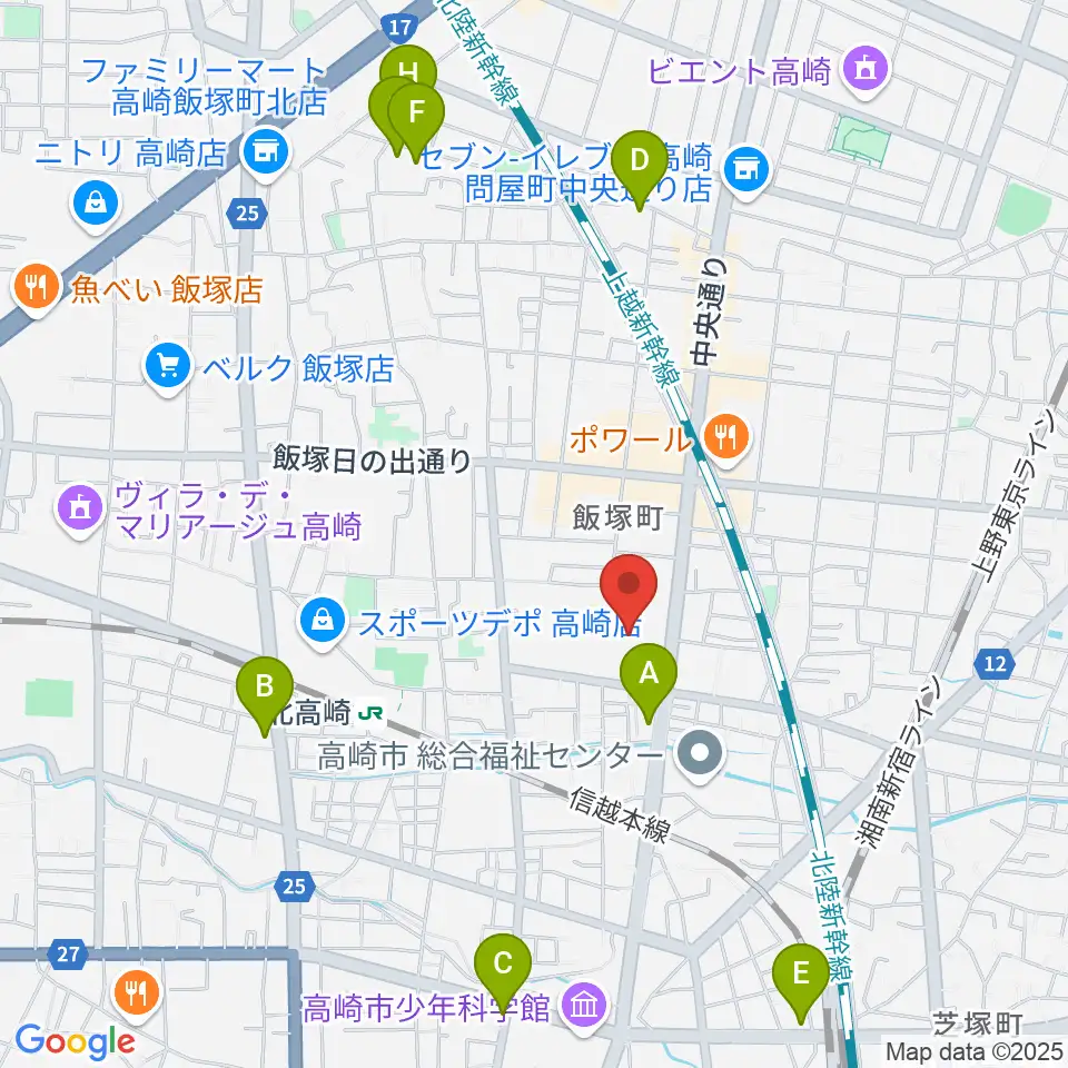 高崎カルチャーセンター周辺のホテル一覧地図
