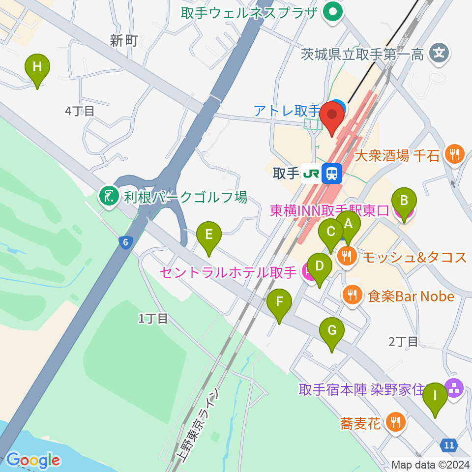 取手カルチャーセンター周辺のホテル一覧地図