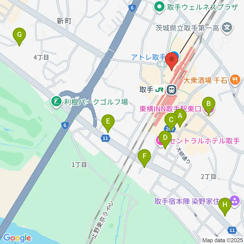 取手カルチャーセンター周辺のホテル一覧地図