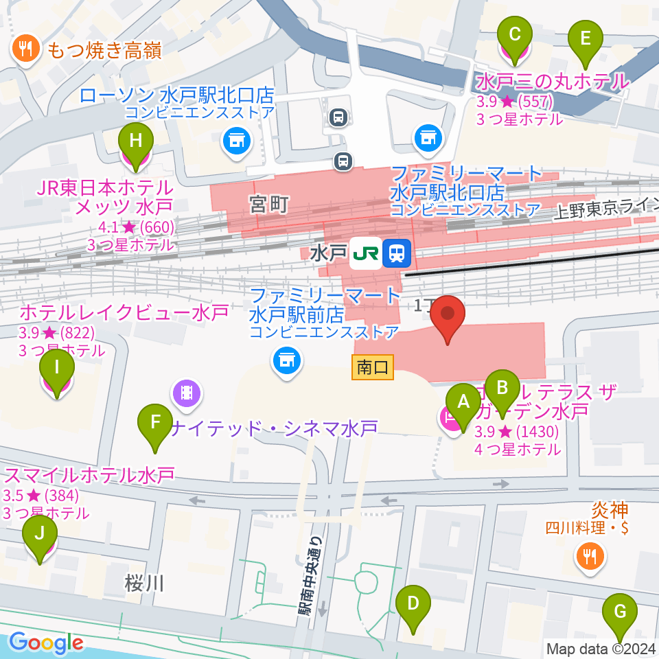 エクセルカルチャーセンター周辺のホテル一覧地図