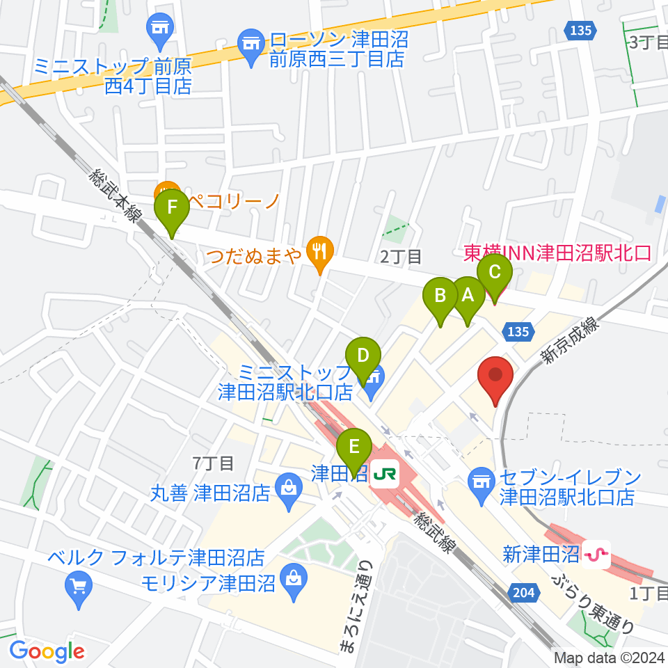 津田沼カルチャーセンター周辺のホテル一覧地図