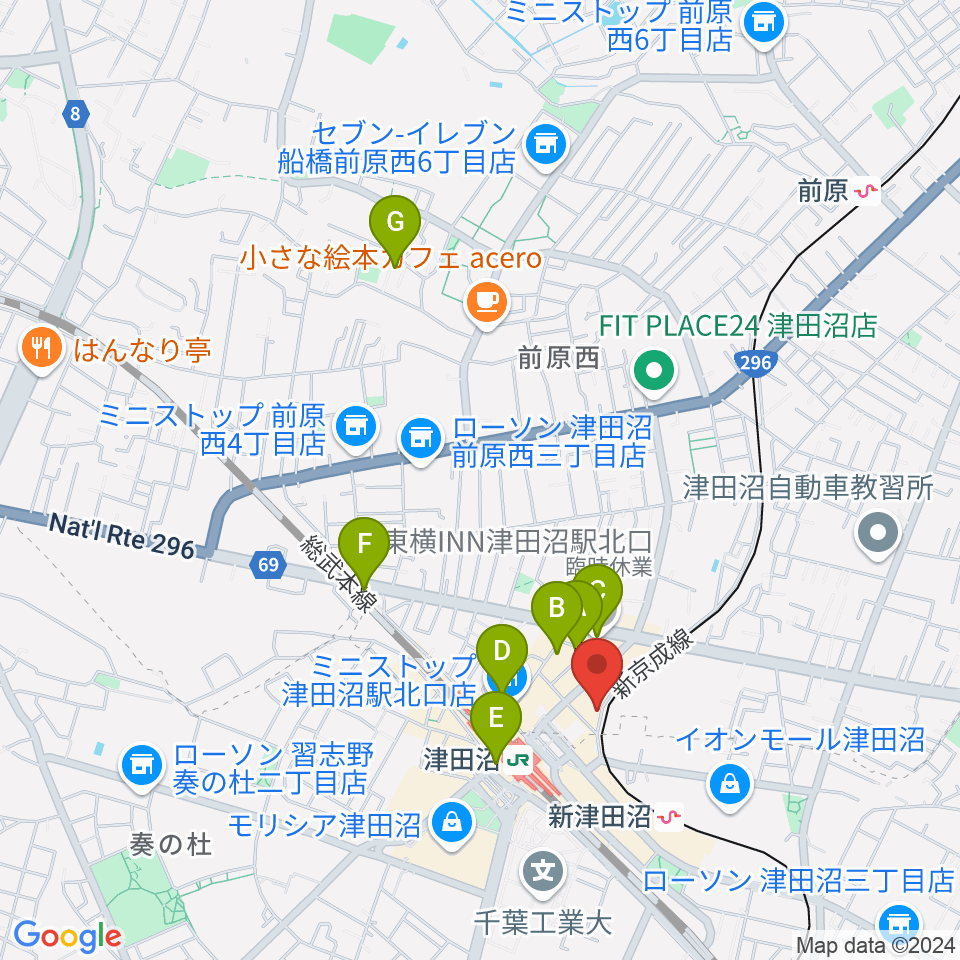 津田沼カルチャーセンター周辺のホテル一覧地図