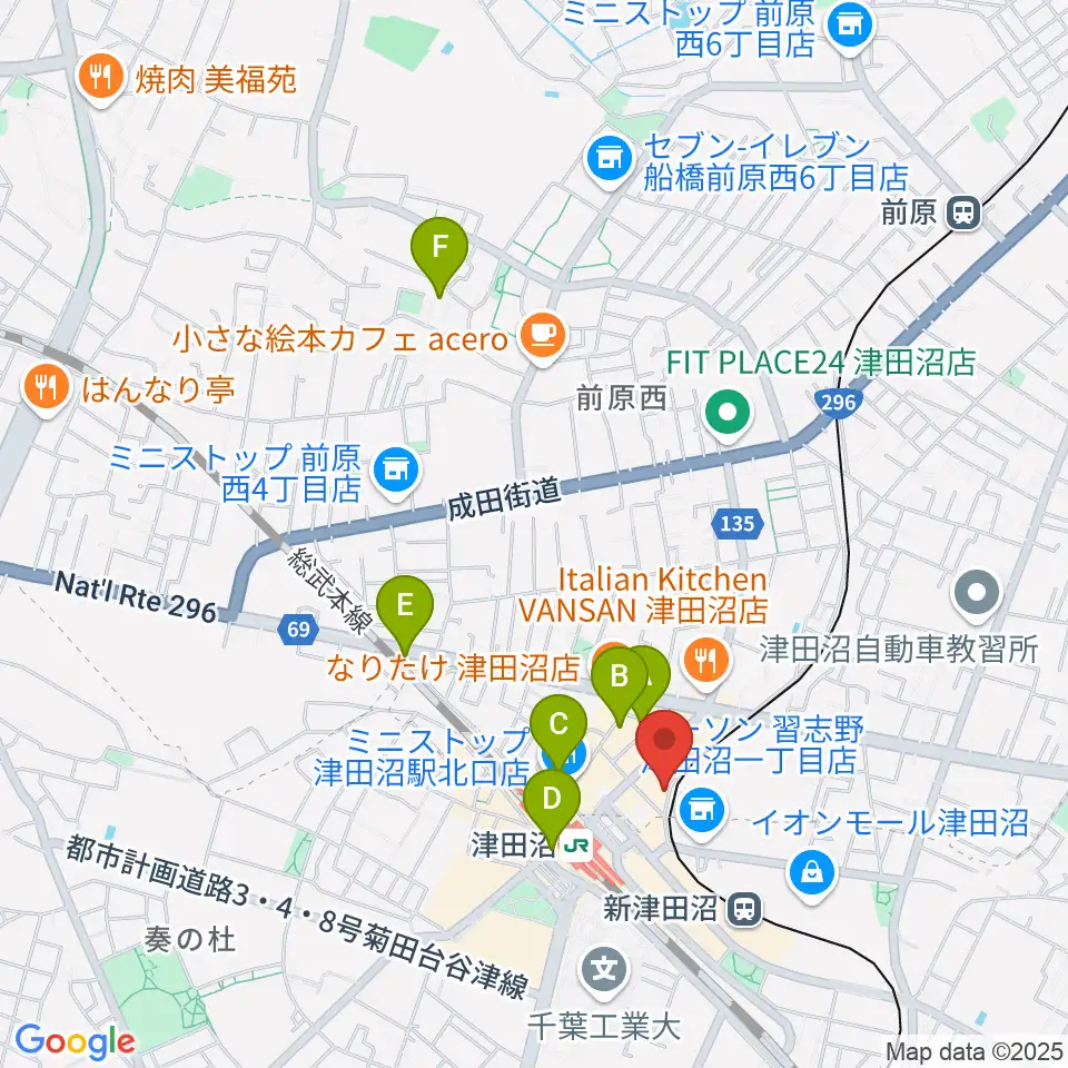 津田沼カルチャーセンター周辺のホテル一覧地図