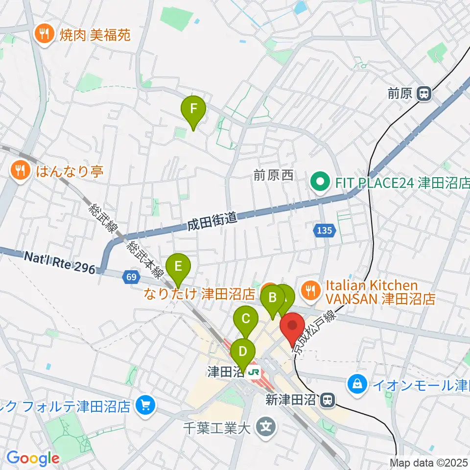 津田沼カルチャーセンター周辺のホテル一覧地図