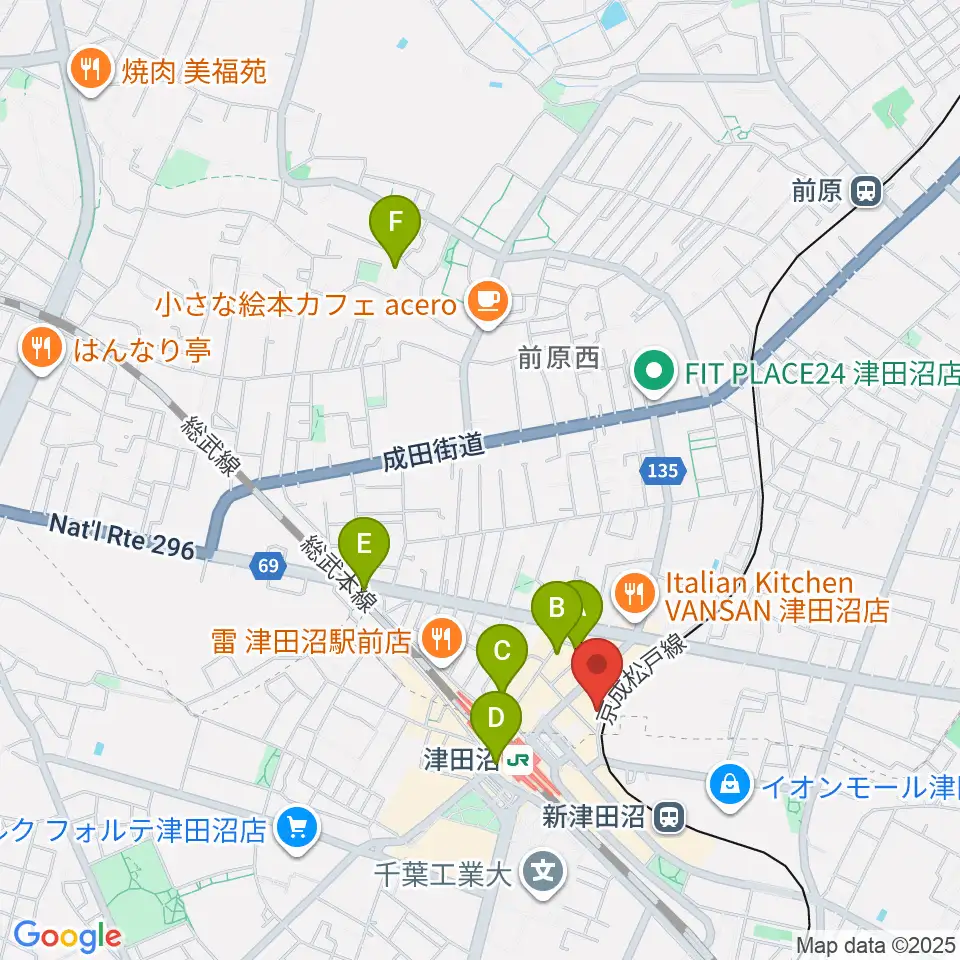 津田沼カルチャーセンター周辺のホテル一覧地図