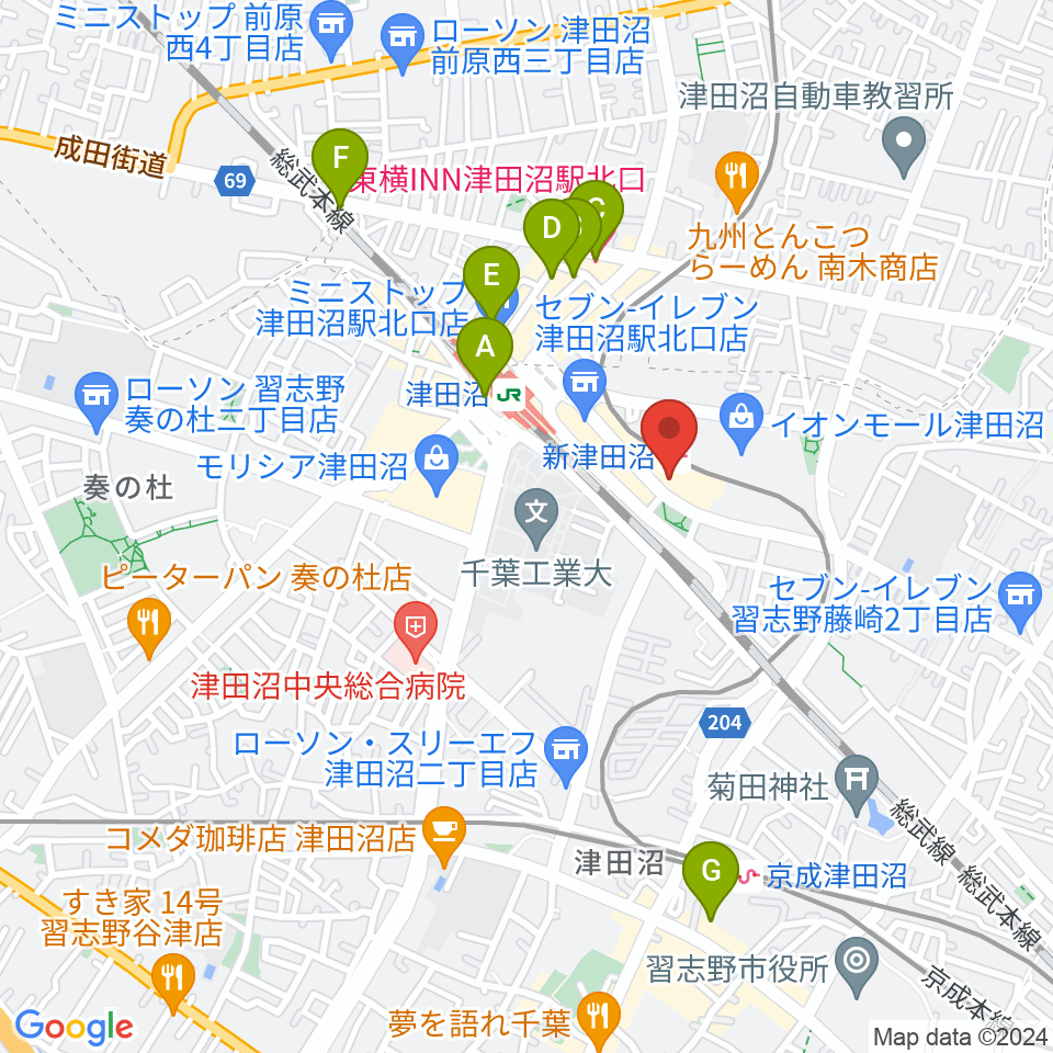 ヨークカルチャーセンター津田沼周辺のホテル一覧地図