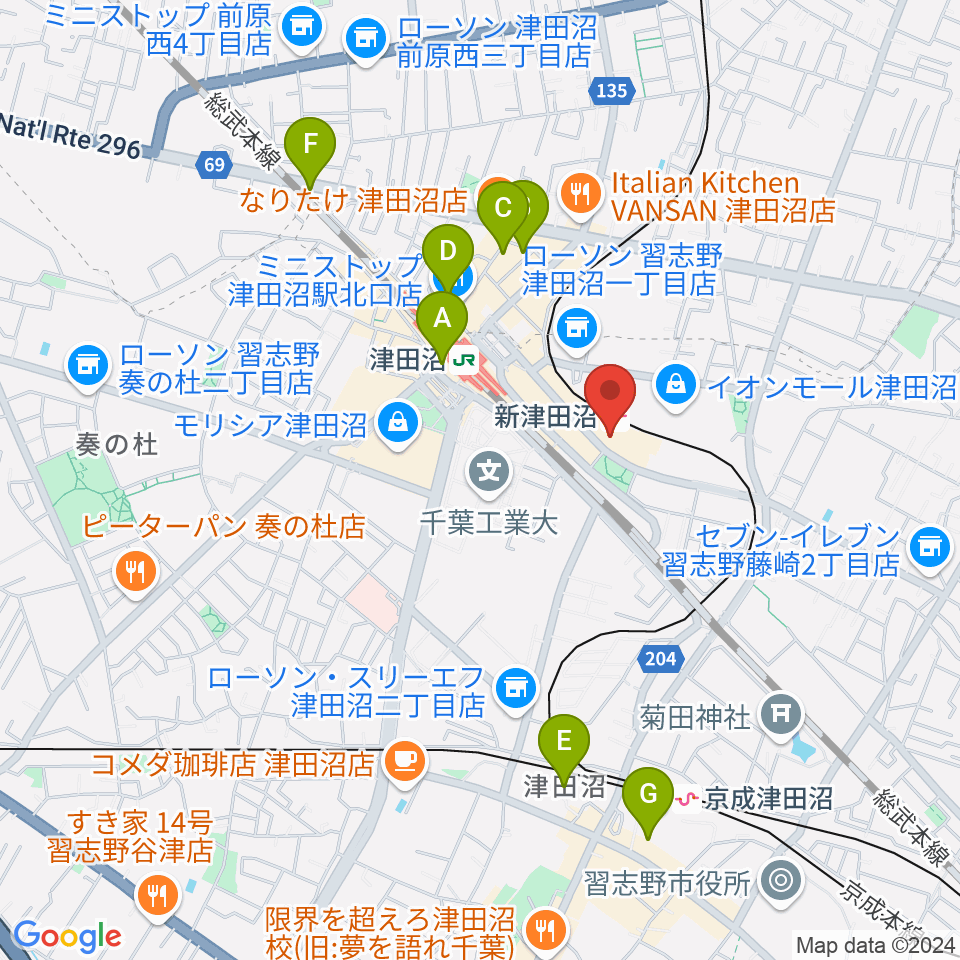 ヨークカルチャーセンター津田沼周辺のホテル一覧地図