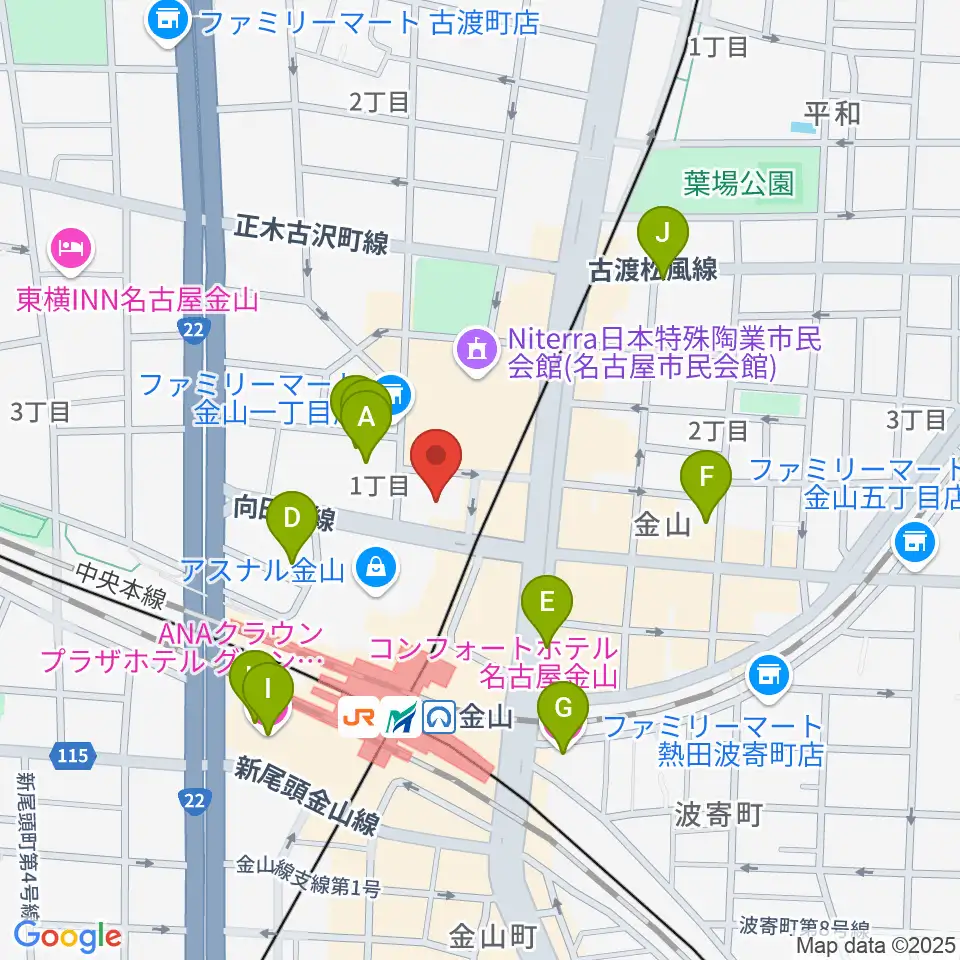 ヨモギヤ楽器 金山センター周辺のホテル一覧地図
