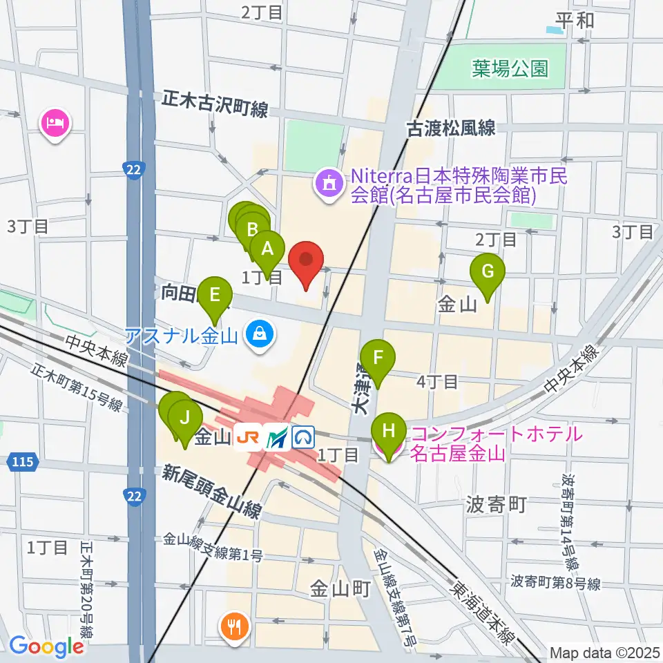 ヨモギヤ楽器 金山センター周辺のホテル一覧地図