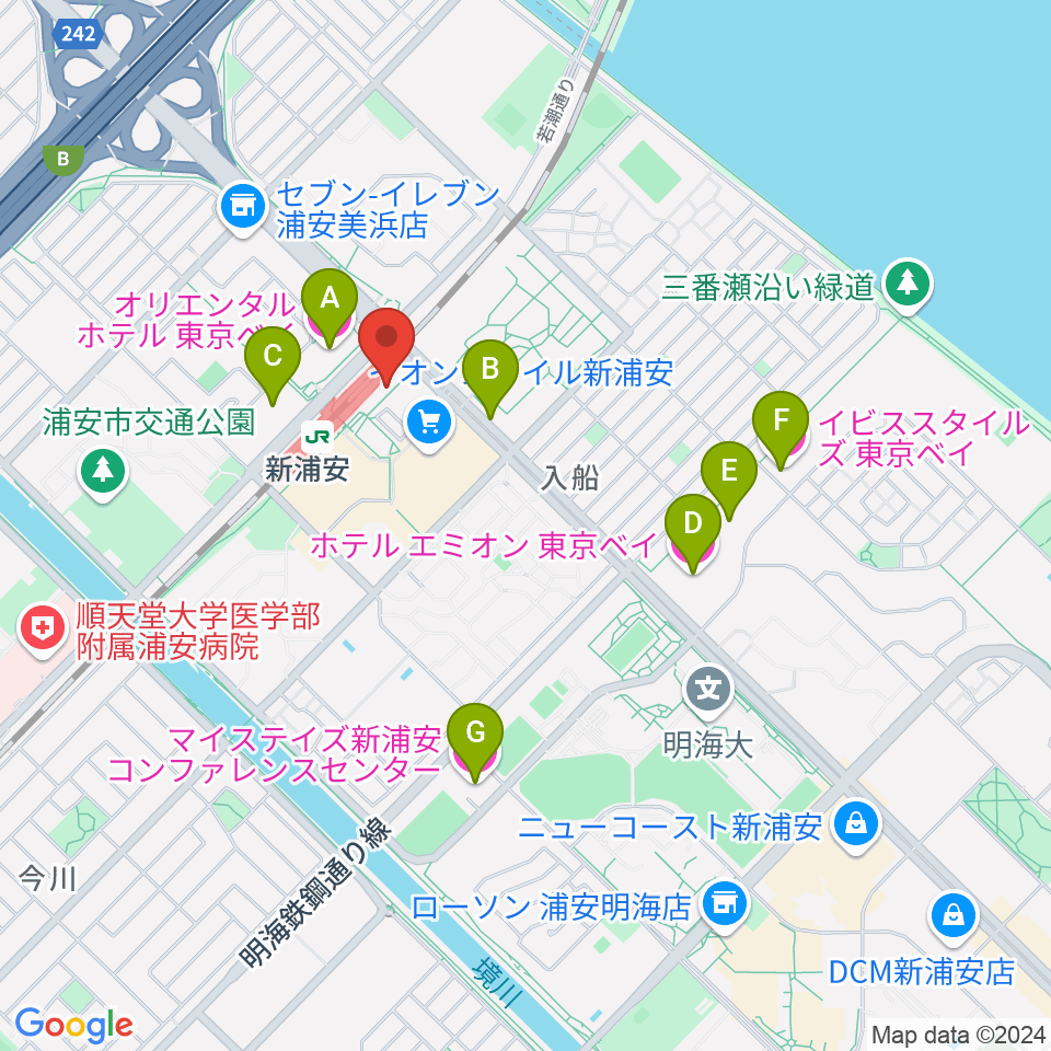 新浦安カルチャープラザ周辺のホテル一覧地図