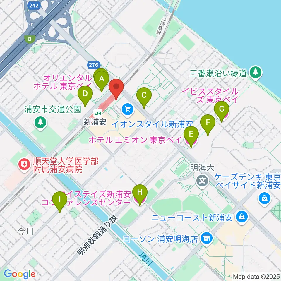 新浦安カルチャープラザ周辺のホテル一覧地図