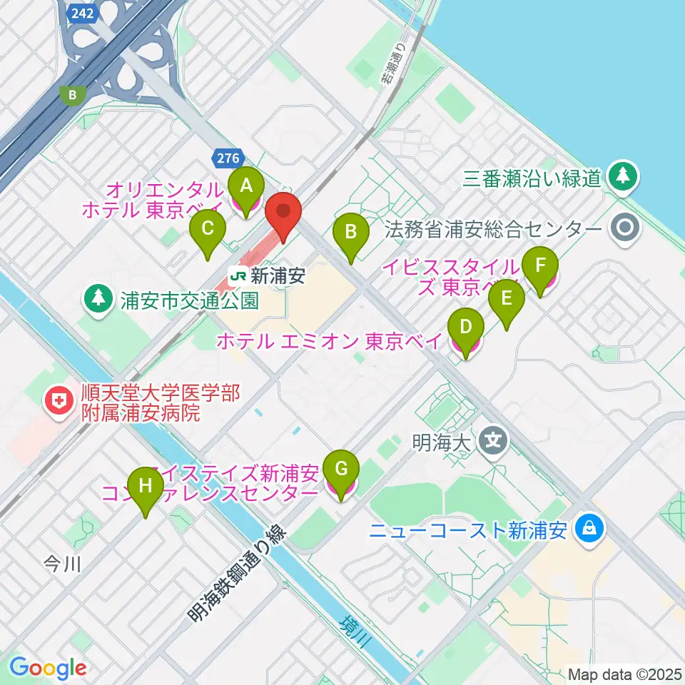 新浦安カルチャープラザ周辺のホテル一覧地図