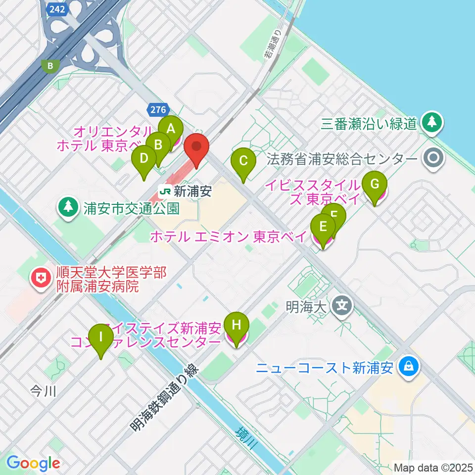 新浦安カルチャープラザ周辺のホテル一覧地図