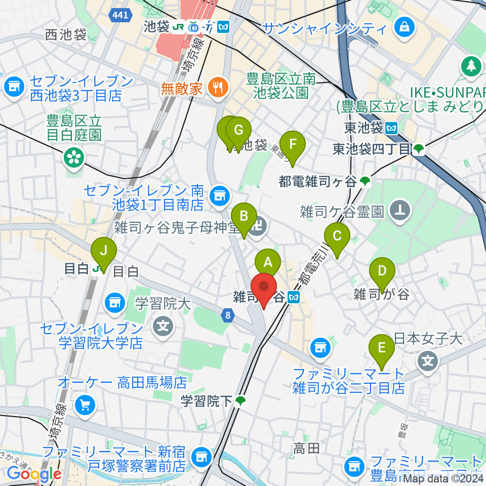 雑司が谷地域文化創造館周辺のホテル一覧地図