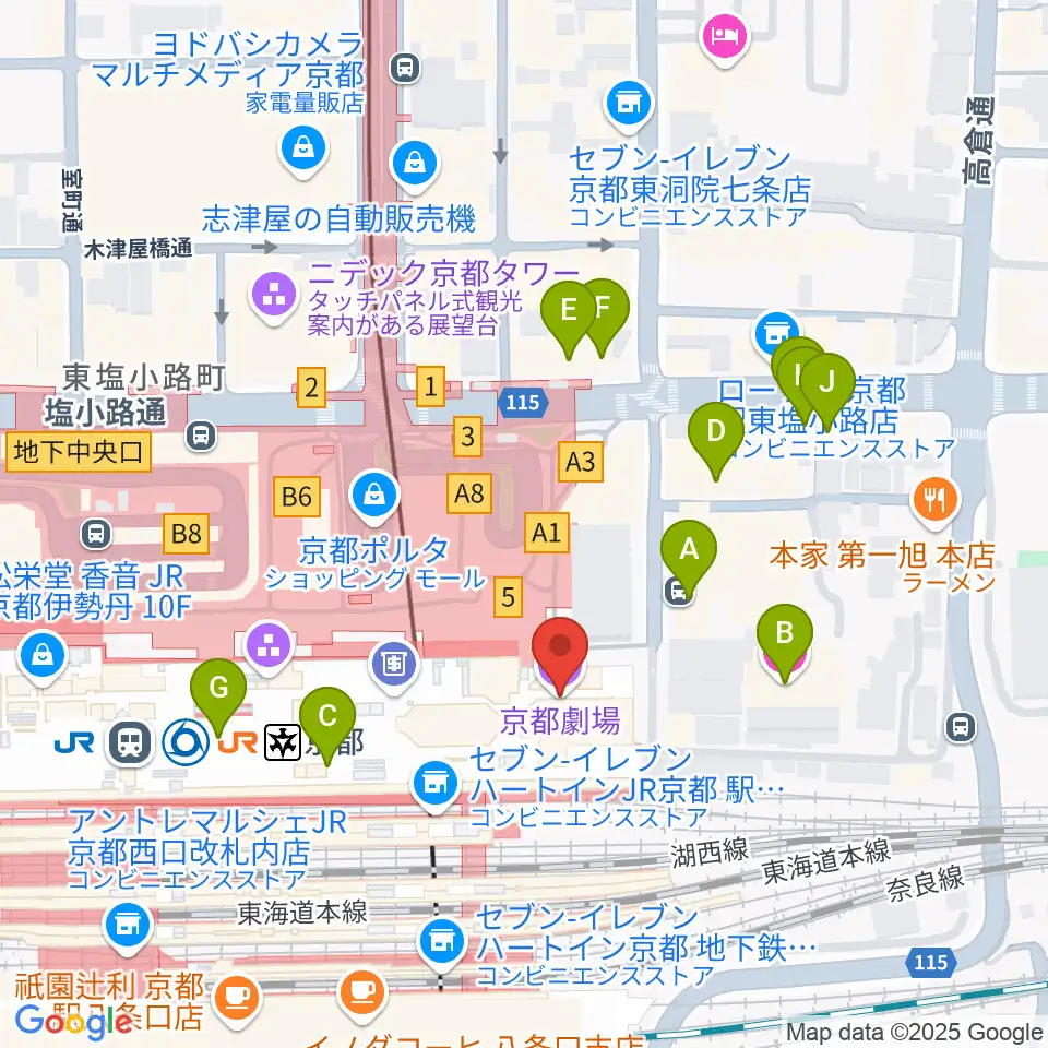 京都劇場周辺のホテル一覧地図