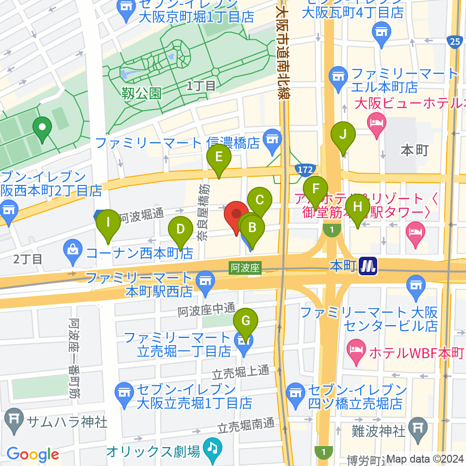 本町マザーポップコーン周辺のホテル一覧地図