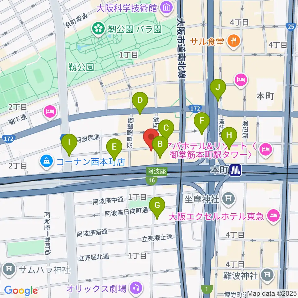 本町マザーポップコーン周辺のホテル一覧地図